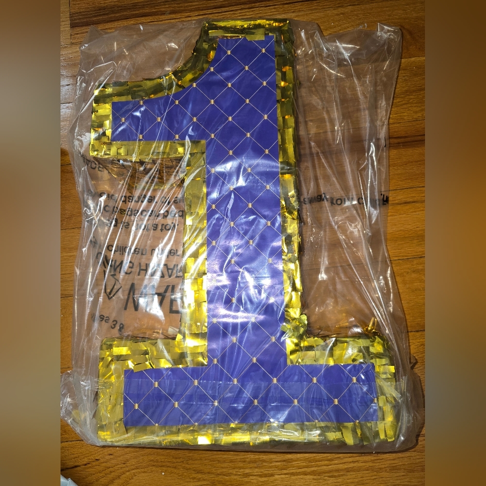 Piñata number 1 new unopened Small Royal Blue And Gold Number 1 Pinata With Pull